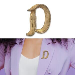 Monogram D Brooch Gold Tone Vintage Pin Initial Letter Office Siren Corpcore